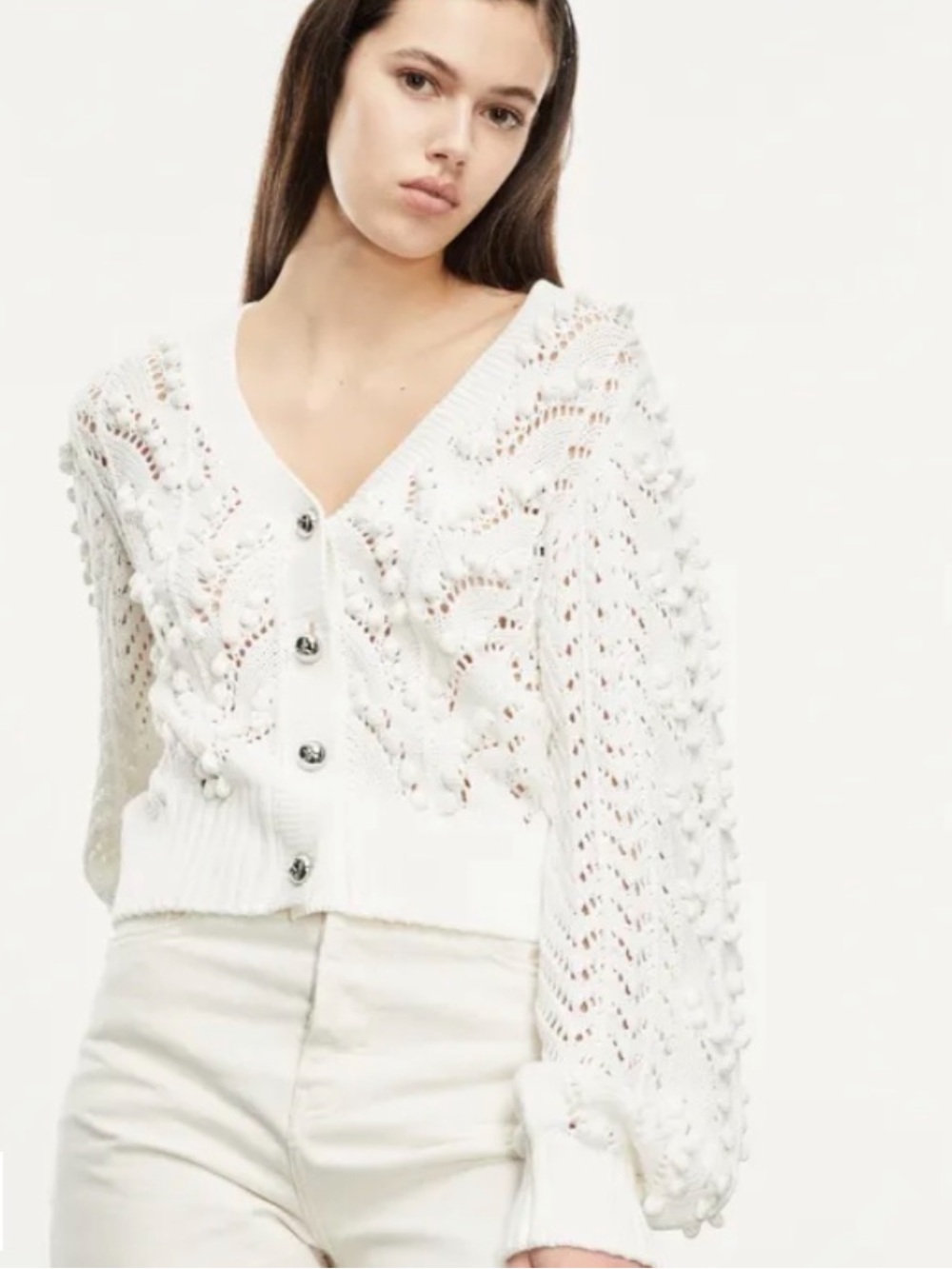 The Kooples CABLE-KNIT ECRU CARDIGAN IN COTTON